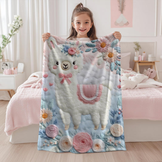 Soft embroidered-look alpaca baby blanket with pastel florals. Neutral tones, cozy fabric — a boutique newborn gift for calm, modern nursery decor.