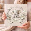 Personalized Baby Name Book Elephant – Custom Baby Album with Name – Floral Keepsake Book – Neutral Baby Girl Gift – Nursery Memory Book