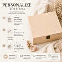 This magical large wooden keepsake box (30cm / 12 inch) is the perfect welcome for any new baby boy. A beautiful embroidered-style design printed directly onto the handcrafted wood features an adorable teddy bear resting on a cloud, surrounded by a crescent moon, twinkling stars, delicate botanical sprigs, and soft hearts — all in the most gentle, timeless palette of blue, cream, and gold.