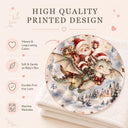 Personalized baby blanket showing Santa riding a green dragon over a snowy castle in a moonlit sky, with a lantern and bell.
