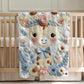 Embroidered-look giraffe blanket with floral crown and soft blue–peach details. Cozy fabric, gentle colors — a sweet newborn gift and neutral nursery decor.