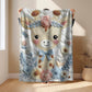 Embroidered-look giraffe blanket with floral crown and soft blue–peach details. Cozy fabric, gentle colors — a sweet newborn gift and neutral nursery decor.