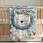 Soft embroidered-look safari lion baby blanket with pastel florals. Neutral tones, cozy fabric — a boutique newborn gift for calm, modern nursery decor.