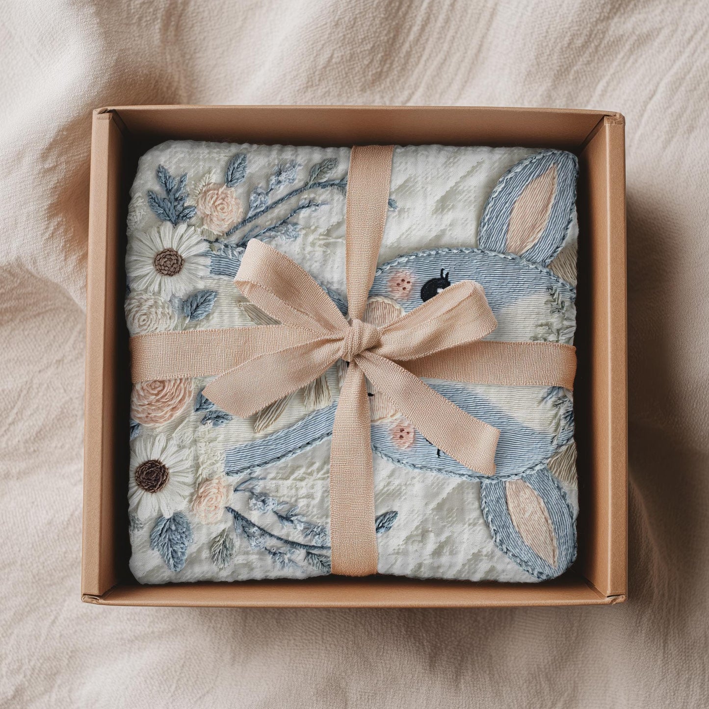 Babydecke im Stickerei Look • Kuh mit Blumen • Weiche Kuscheldecke • Kinderzimmer Deko • Babyparty Geschenk