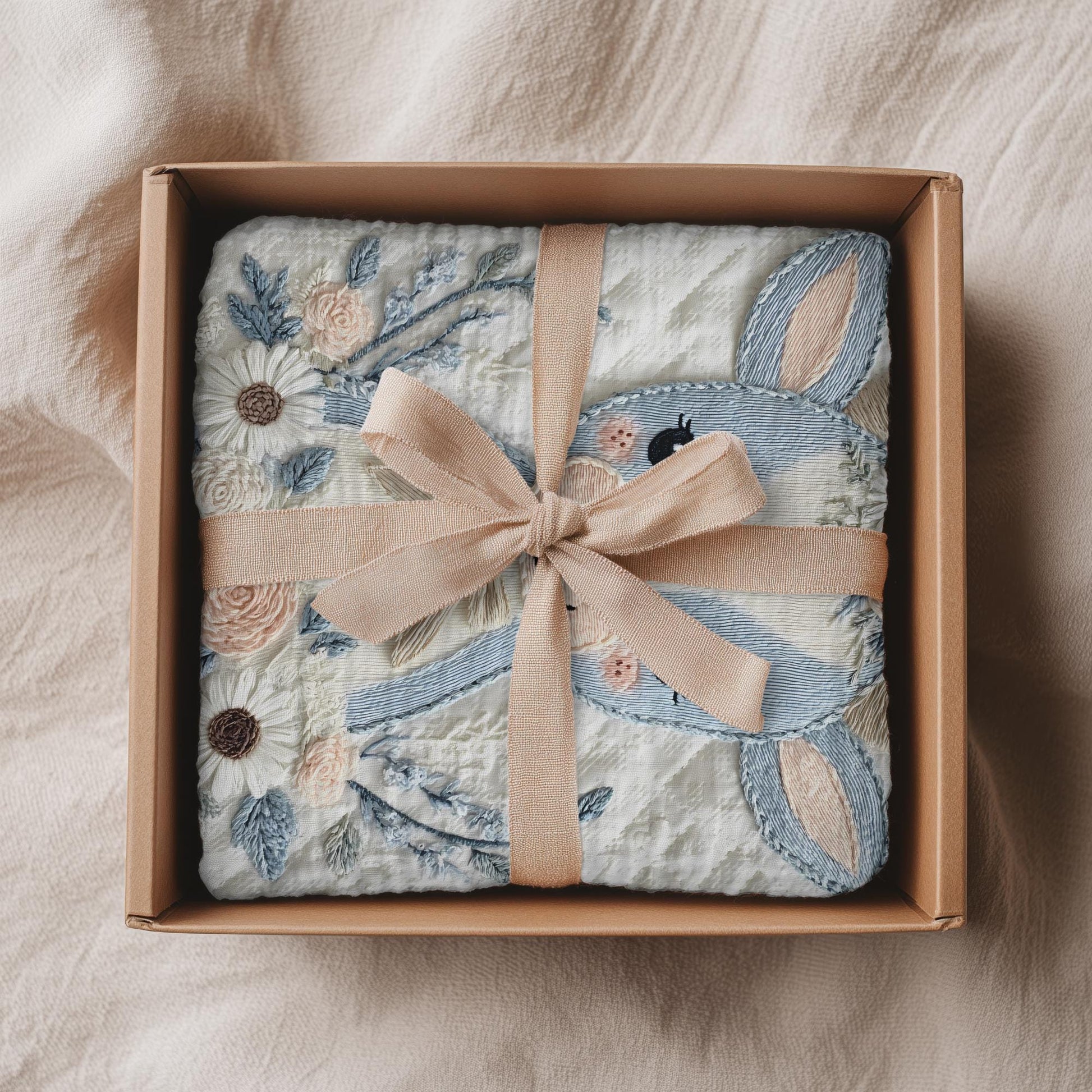 Babydecke im Stickerei Look • Kuh mit Blumen • Weiche Kuscheldecke • Kinderzimmer Deko • Babyparty Geschenk