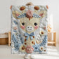 Embroidered-look giraffe blanket with floral crown and soft blue–peach details. Cozy fabric, gentle colors — a sweet newborn gift and neutral nursery decor.