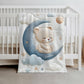 Personalized Bear baby blanket with name - embroidered look details in soft neutral colors. A cozy newborn blanket and timeless boutique baby gift.