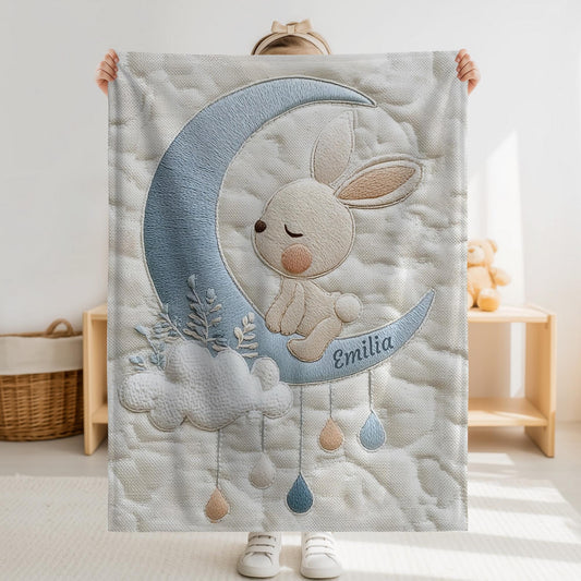 This personalized bunny woodland baby blanket features a timeless embroidered-look design that feels soft, calm, and beautifully refined. Made to be both cozy and meaningful, it’s a keepsake blanket parents will treasure.