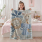 Personalized Safari baby blanket with name - embroidered look details in soft neutral colors. A cozy newborn blanket and timeless boutique baby gift.