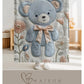 Personalized Embroidered-look teddy bear baby blanket with pastel florals. Neutral tones, cozy fabric — a boutique newborn gift for calm, modern nursery decor.