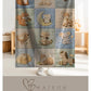 Personalized patchwork look baby blanket with name and sweet woodland animals like fox, deer and bear in a soft quilt style design. Cozy newborn gift.