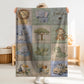 Personalized patchwork look baby blanket with name and sweet safari animals like lion, elephant and monkey in a soft quilt style design.