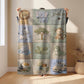 Personalized patchwork look baby blanket with name and sweet safari animals like lion, elephant and monkey in a soft quilt style design.