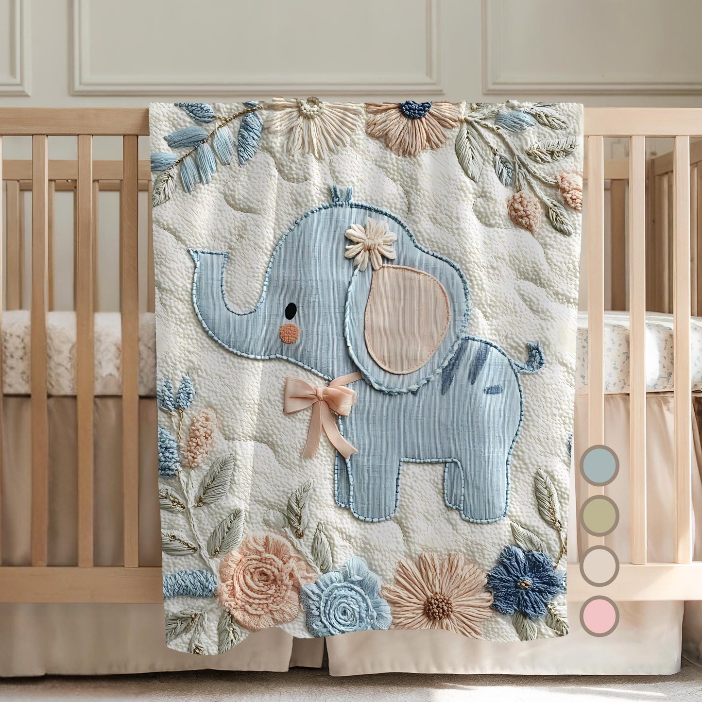 Embroidered Look Baby Blanket • Elephant Floral • Neutral Nursery Decor • Soft Newborn Blanket • Boutique Baby Gift