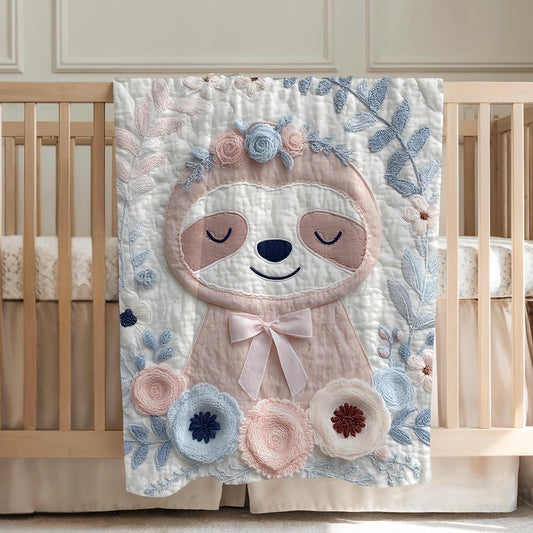 Embroidered Look Baby Blanket • Sloth Floral • Neutral Nursery Decor • Soft Newborn Blanket • Boutique Baby Gift