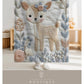 Deer Baby blanket with embroidered-look details in soft neutral colors. A cozy newborn blanket and timeless boutique baby gift.