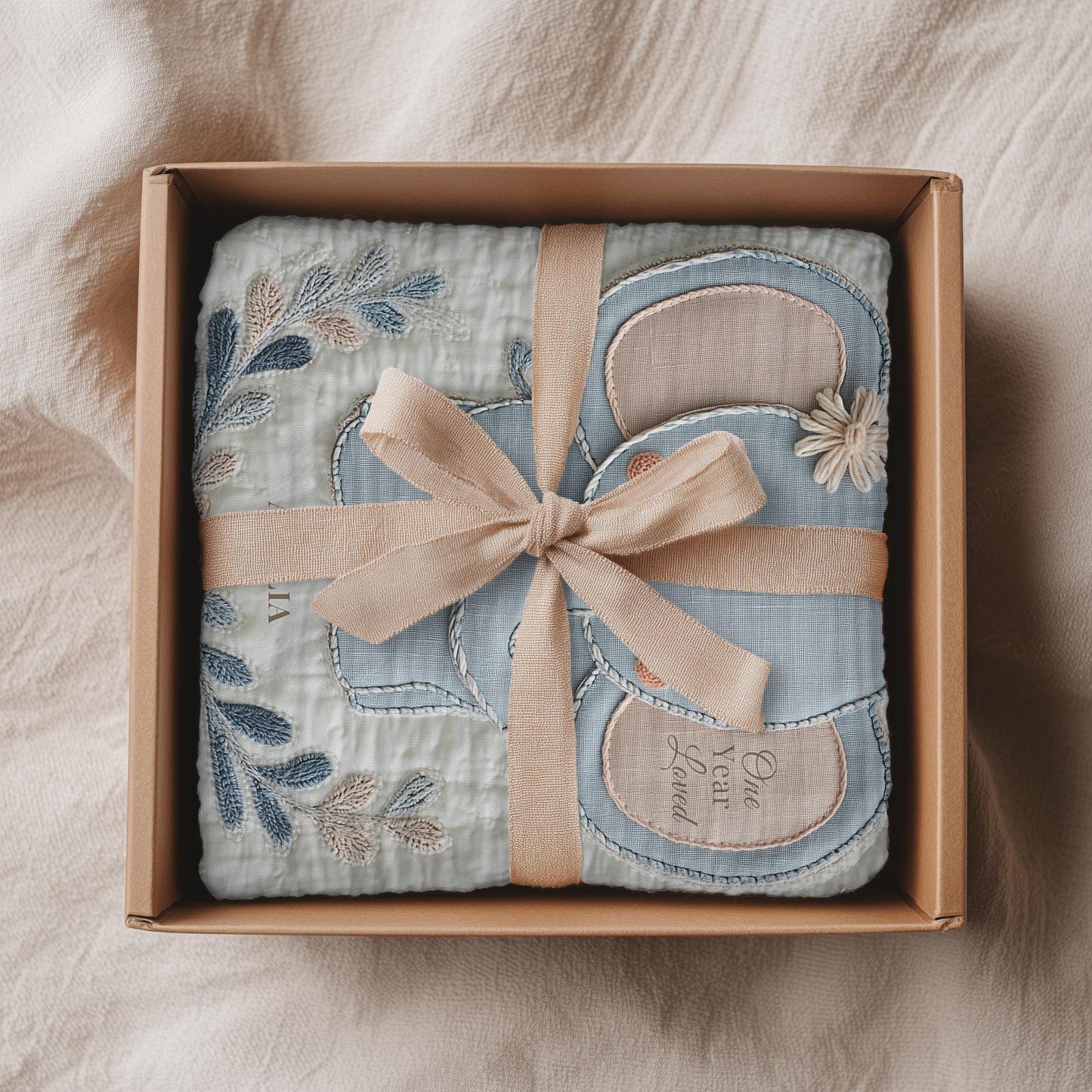 Soft embroidered-look baby blanket featuring a calm pastel elephant in a timeless quilted style. Designed to celebrate a baby’s first birthday or to create a meaningful personalized keepsake, this blanket blends gentle nursery aesthetics with a boutique embroidered appearance.