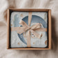 Personalized Bear baby blanket with name - embroidered look details in soft neutral colors. A cozy newborn blanket and timeless boutique baby gift.