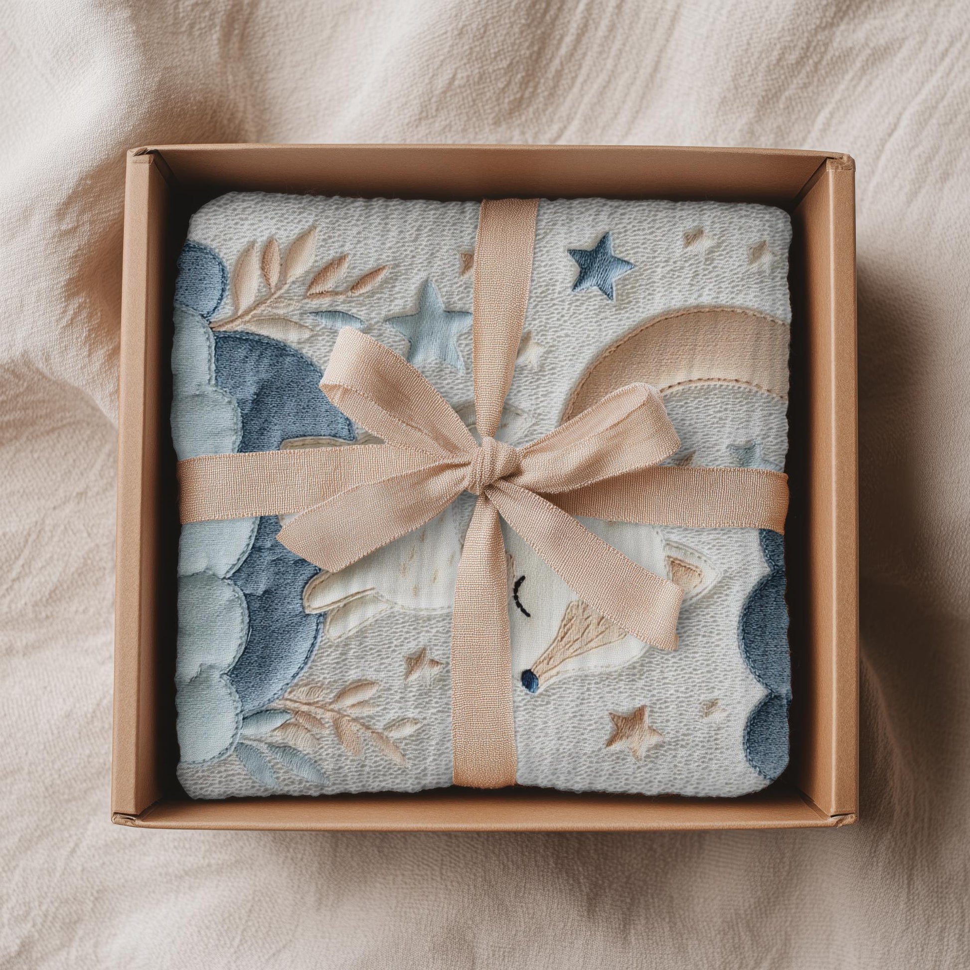 Personalized fox woodland baby blanket with name - embroidered look details in soft neutral colors. A cozy newborn blanket and timeless boutique baby gift.