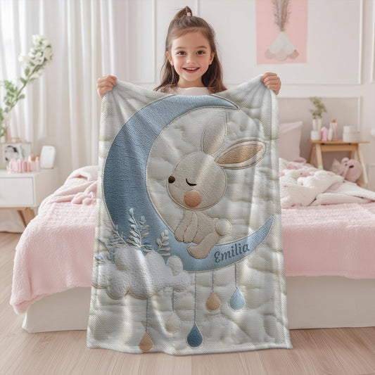 This personalized bunny woodland baby blanket features a timeless embroidered-look design that feels soft, calm, and beautifully refined. Made to be both cozy and meaningful, it’s a keepsake blanket parents will treasure.