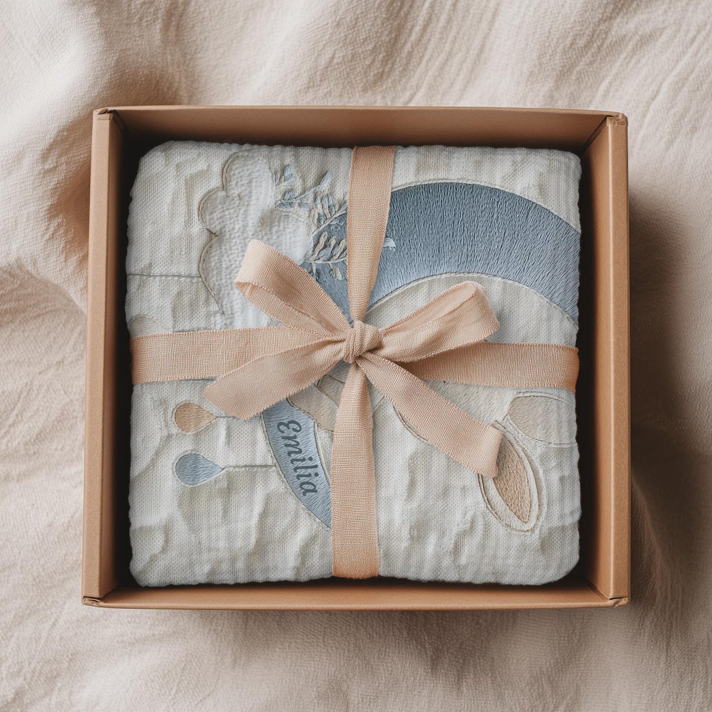 This personalized bunny woodland baby blanket features a timeless embroidered-look design that feels soft, calm, and beautifully refined. Made to be both cozy and meaningful, it’s a keepsake blanket parents will treasure.