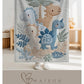 Personalized Dinosaur baby blanket with name - embroidered look details in soft neutral colors. A cozy newborn blanket and timeless boutique baby gift.