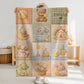 Personalized patchwork look baby blanket with cute nursery animals and quilt style design in soft neutral colors. A cozy newborn blanket and boutique baby gift.