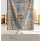 Personalized patchwork look baby blanket with name and sweet underwater motifs like fish, whale, octopus and mermaid in a soft quilt style design.