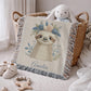 Woven cotton baby blanket with a calm sloth design. Personalized with name, neutral nursery decor and a timeless heirloom newborn gift.