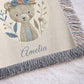 Personalized Bear woven cotton baby blanket with a calm floral bear design. Neutral nursery decor and a timeless heirloom newborn gift