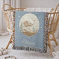 Personalized woven cotton baby blanket featuring a calm elephant under the moon. Embroidered-look design, custom name & birth date — timeless nursery decor.
