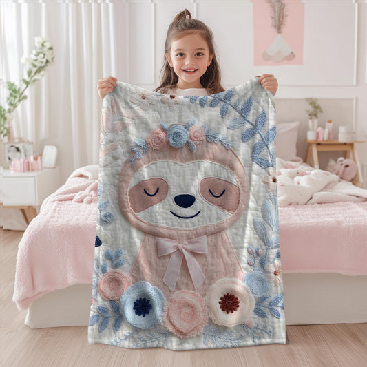 Embroidered Look Baby Blanket • Sloth Floral • Neutral Nursery Decor • Soft Newborn Blanket • Boutique Baby Gift