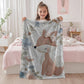 Fox baby blanket with an elegant embroidered-look fox and soft florals in muted blue, peach and ivory tones. A cozy neutral nursery blanket and timeless baby gift.