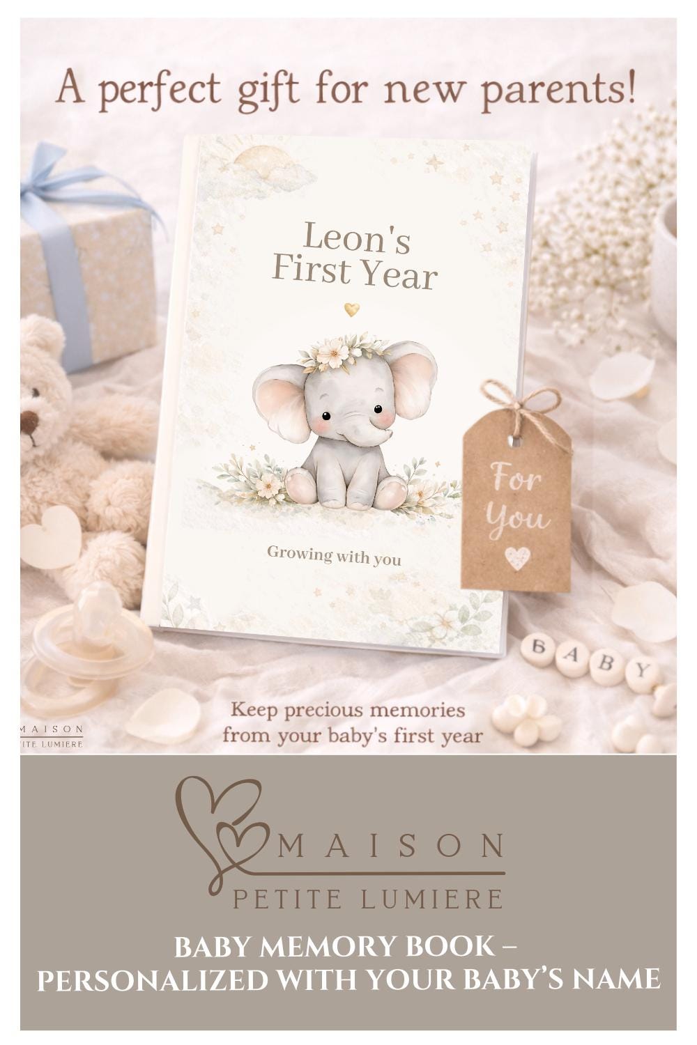 Personalized Baby Memory Book • First Year Keepsake Album • Custom Printed Newborn Gift • Exclusive by MaisonPetiteLumiere