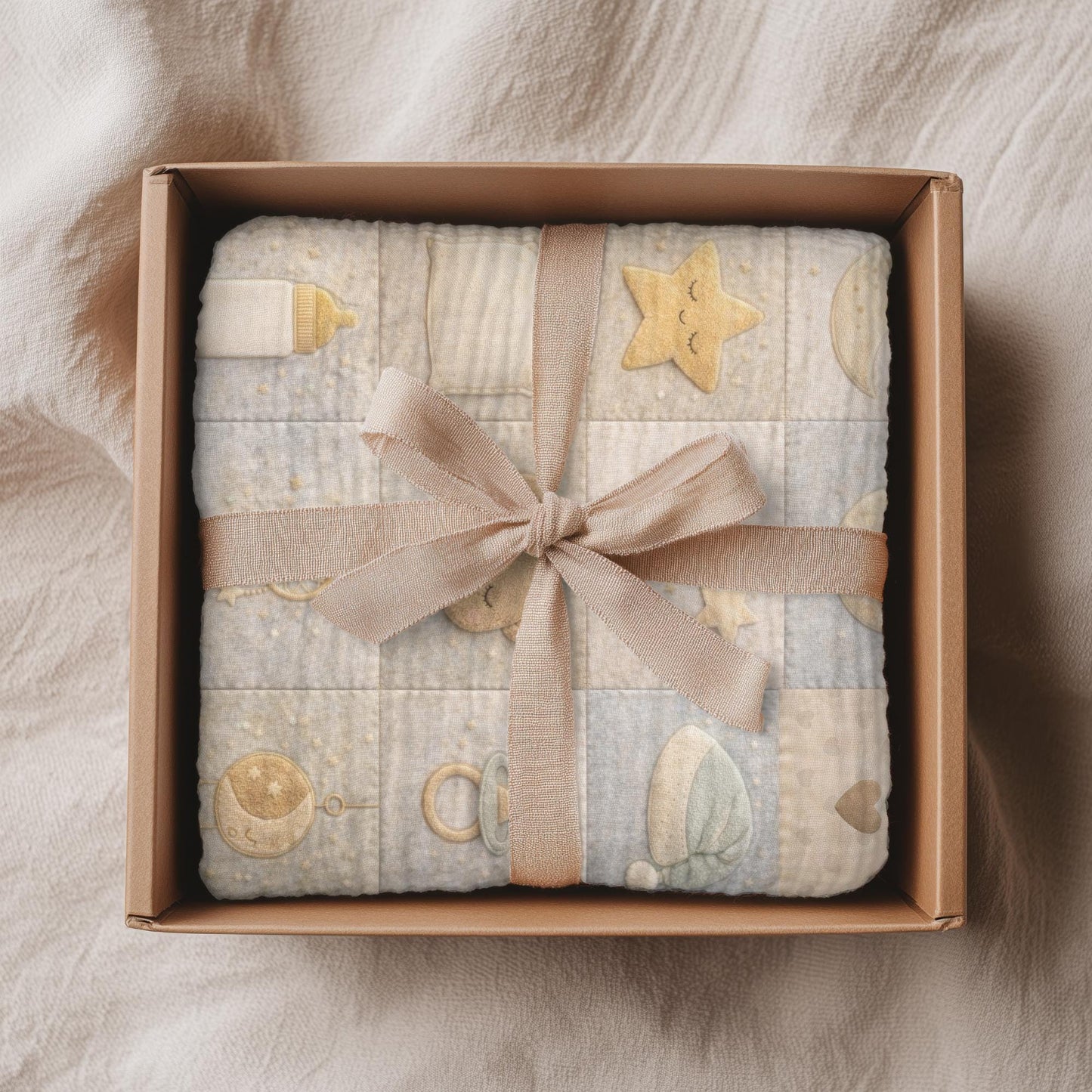 Personalized Patchwork Baby Blanket with Name • Boho Good Night Sleep Quilt • Moon Stars Nursery Blanket • Neutral Newborn Gift