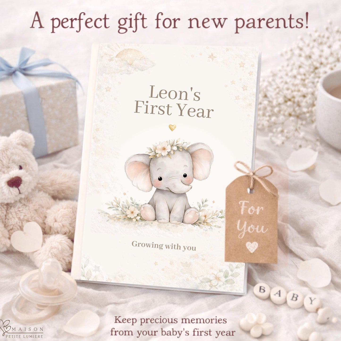 Personalized Baby Memory Book • First Year Keepsake Album • Custom Printed Newborn Gift • Exclusive by MaisonPetiteLumiere