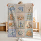 Personalized patchwork look baby blanket with name, whale, octopus and crab in a soft underwater quilt design. Cozy newborn blanket and baby gift.
