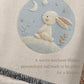 Personalized bunny woven blanket made from 100% cotton.Embroidered-look baby bunny design, custom name &  optional birth date — a calm nursery tapestry and keepsake gift.