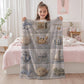 This personalized ocean baby quilt look blanket is custom made with your baby’s name and features a calm patchwork look in beige, sand and blue tones.