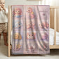 A personalized pink ocean baby quilt blanket with your baby’s name, designed in a soft patchwork look with gentle mermaid-inspired sea motifs.