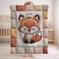 Fox Baby Quilt Blanket with Name • Personalized Patchwork Look Nursery Blanket • Woodland Animal Quilt • Neutral Baby Blanket • Newborn Gift
