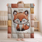Fox Baby Quilt Blanket with Name • Personalized Patchwork Look Nursery Blanket • Woodland Animal Quilt • Neutral Baby Blanket • Newborn Gift