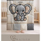 A personalized baby quilt blanket featuring a sweet elephant in an embroidered-look patchwork design. Soft neutral tones, perfect for nursery decor or a newborn gift.