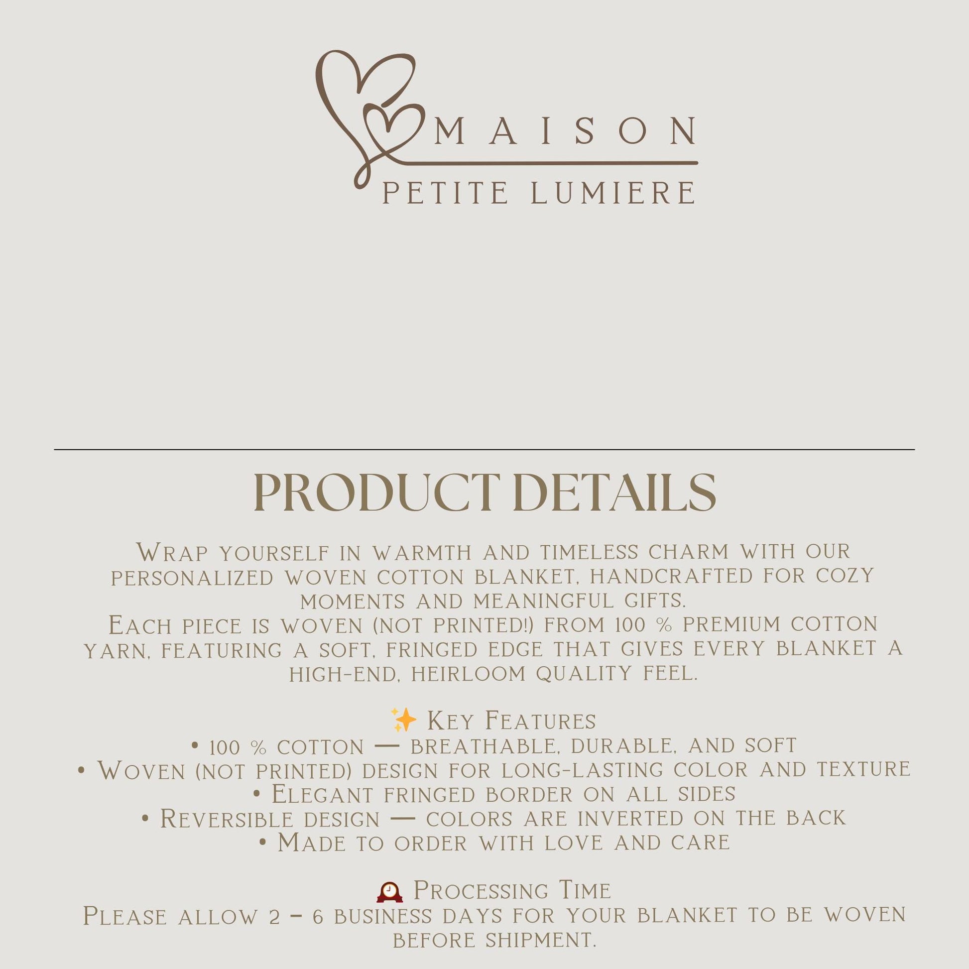 Personalized woven cotton baby blanket featuring a calm elephant under the moon. Embroidered-look design, custom name & birth date — timeless nursery decor.