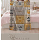 Personalized patchwork look baby blanket with name, giraffe and zebra in a soft safari quilt design. Cozy newborn blanket and thoughtful baby gift.