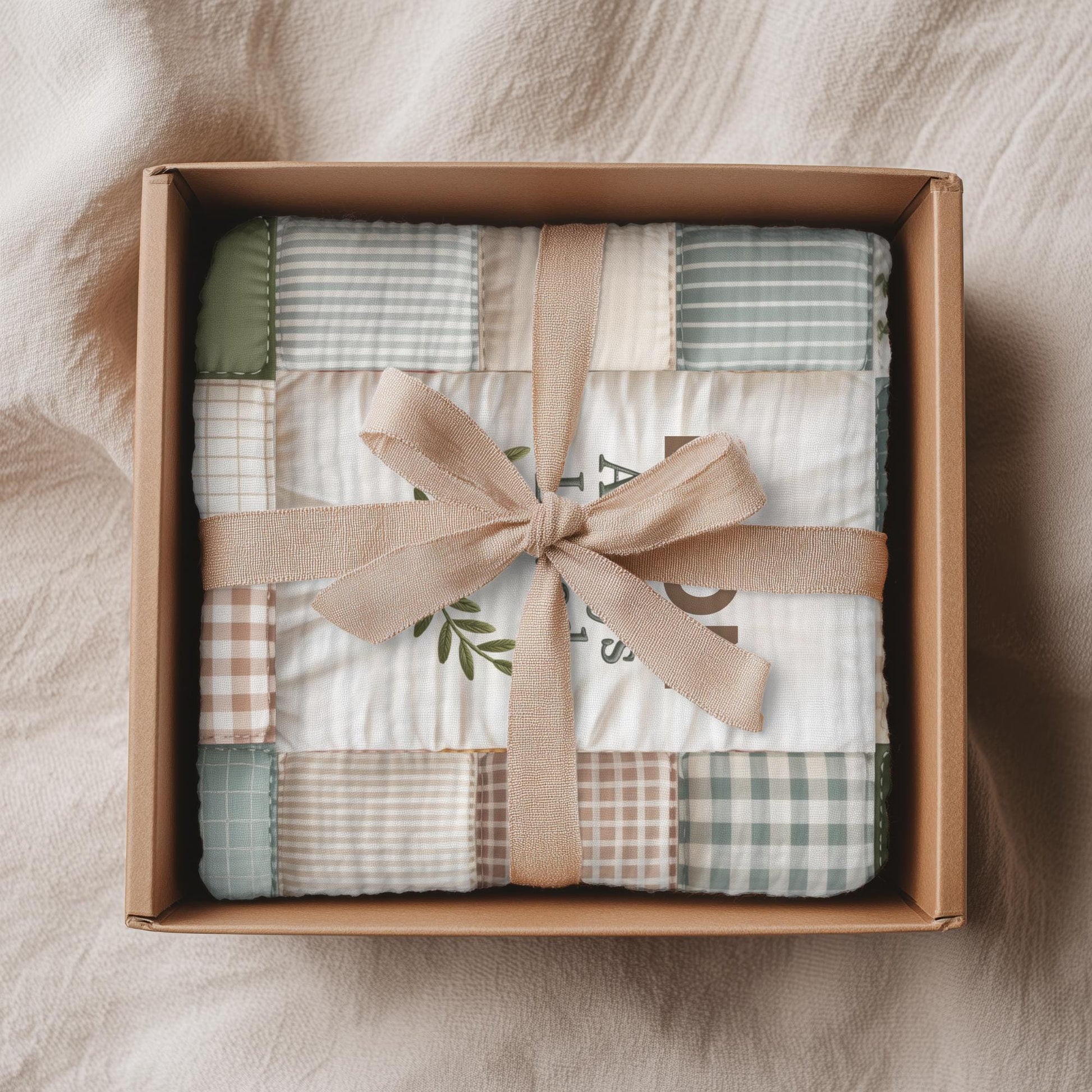 Baby blanket with quote and name in a patchwork quilt style. A soft, meaningful keepsake blanket for newborns and baby gifts.