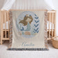 Personalized woven baby blanket featuring a calm mermaid design. Ocean under the sea nursery decor, crafted as a soft cotton tapestry keepsake.