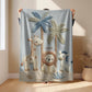 Personalized safari baby blanket with name featuring calm animal embroidered-look design in neutral tones. Timeless nursery decor and a thoughtful newborn gift.