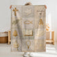 Christian patchwork look baby blanket with faith symbols in a soft quilt-style design. Neutral tones, optional name, perfect baptism gift.