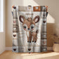 Personalized deer baby blanket with name and patchwork quilt look. Choose between the large Velveteen blanket or the small Minky Lovey security blanket.